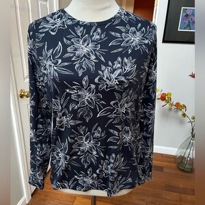 Hang Ten Solara Women’s Small Sun Protection Shirt Navy Blue Long Sleeve Floral